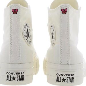 Converse women White Sneakers with Pink Butterfly, 8.5
